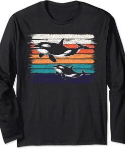 Orca Family Vintage Retro Art Killer Whale Family Matching Long Sleeve T-Shirt