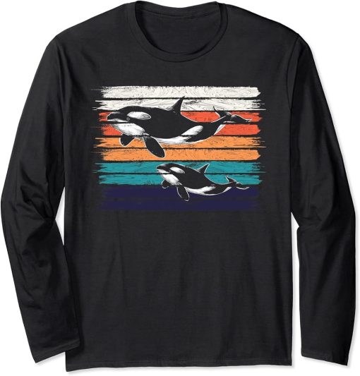 Orca Family Vintage Retro Art Killer Whale Family Matching Long Sleeve T-Shirt