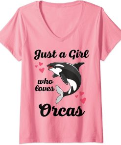 Womens Just A Girl Who Loves Orcas Funny Killer Whales Womens Kids V-Neck T-Shirt