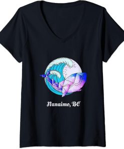 Womens Nanaimo BC Japanese Paint Geometric Orca Killer Whale V-Neck T-Shirt