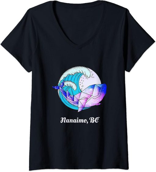 Womens Nanaimo BC Japanese Paint Geometric Orca Killer Whale V-Neck T-Shirt