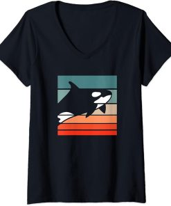 Womens Orca Retro Style Vintage V-Neck T-Shirt