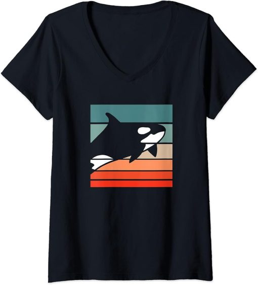 Womens Orca Retro Style Vintage V-Neck T-Shirt